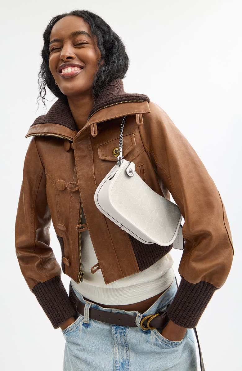 COACH Swinger Glovetanned Leather Shoulder Bag, Alternate, color, Cloud Chalk