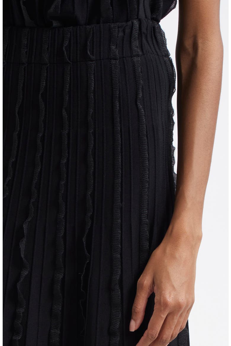 Pleated Mixed Media Midi Skirt, Alternate, color, BLACK