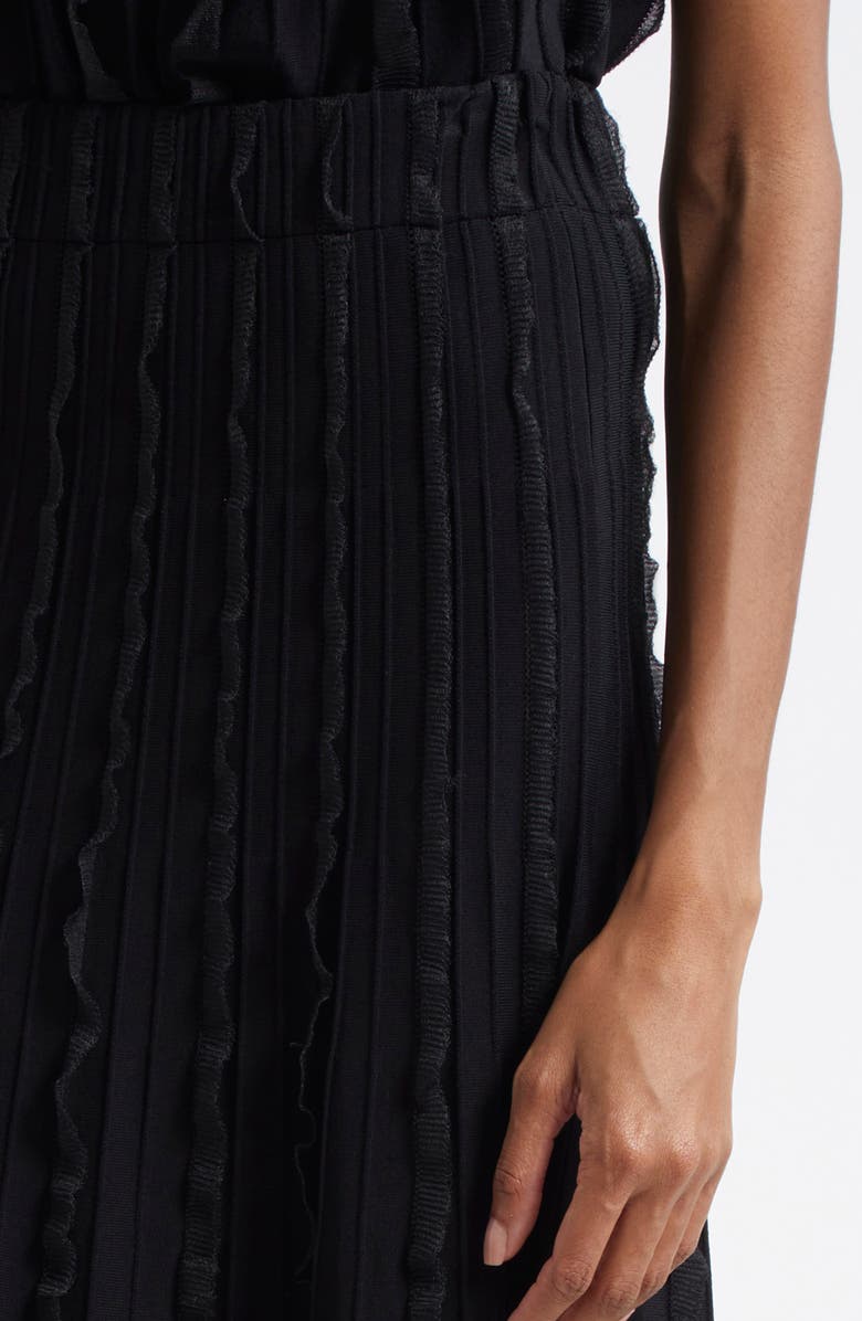 Emporio Armani Pleated Mixed Media Midi Skirt, Alternate, color, Black