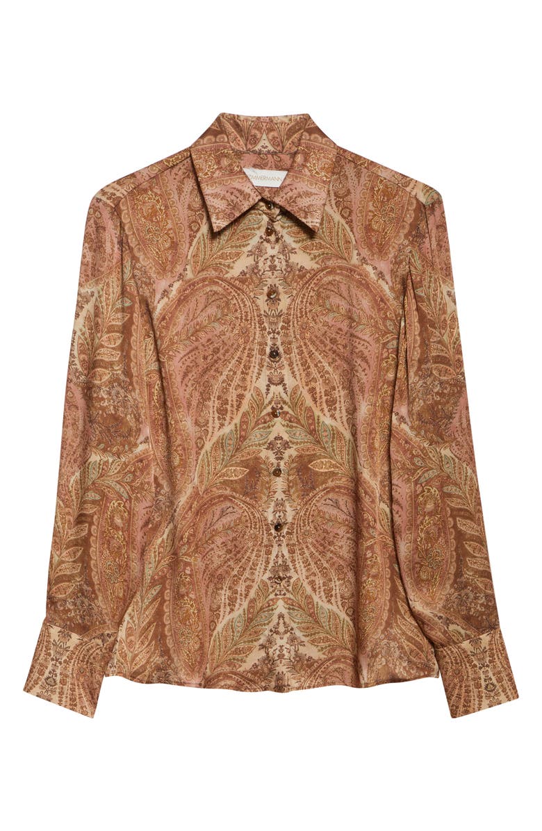 Zimmermann Hypnotic Silk Button-Up Shirt, Alternate, color, Cream Paisley