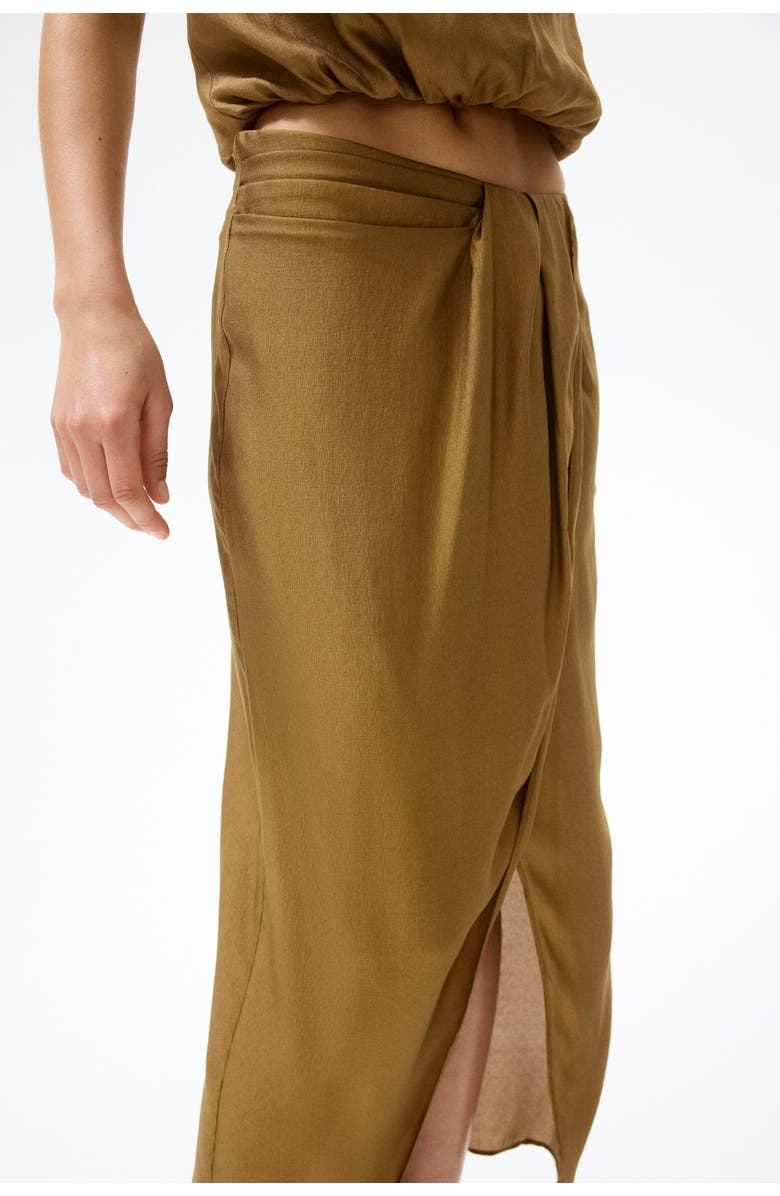 H&M Twist-detail Wrap Skirt, Alternate, color, Olive Green