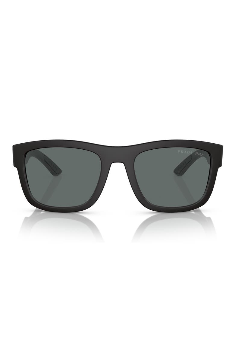 PS01ZSF 56mm Polarized Rectangle Sunglasses, Main, color, BLACK RUBBER / DARK GREY POLAR