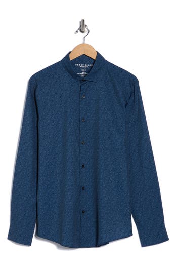 Perry Ellis Slim Fit Micro Floral Motion Dress Shirt In Blue