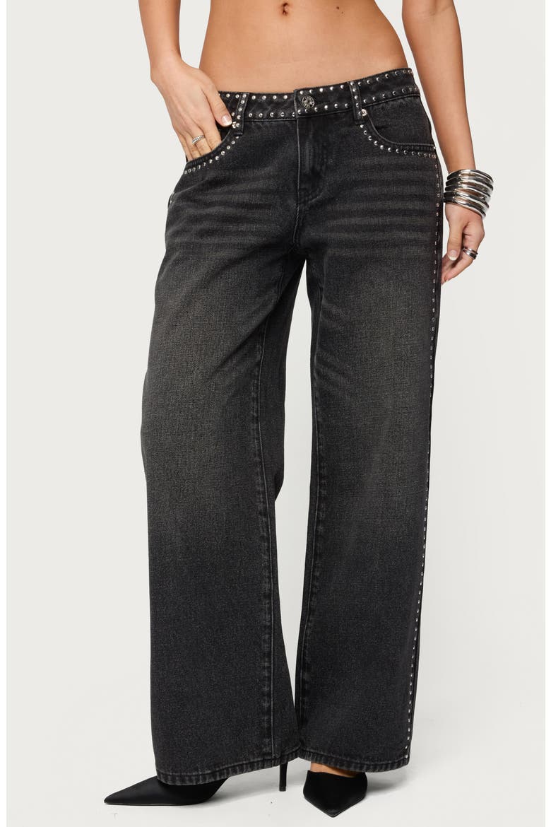 Quincy Studded Low Rise Wide Leg Jeans, Main, color, BLACK-WASHED