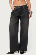 EDIKTED Quincy Studded Low Rise Wide Leg Jeans