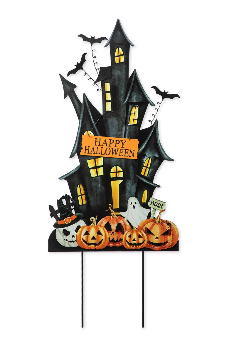 Halloween Metal Haunted House Yard Stake, Main, color, Black