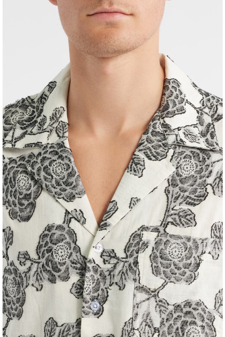 Nathan Floral Cotton & Viscose Blend Camp Shirt, Alternate, color, BLACK