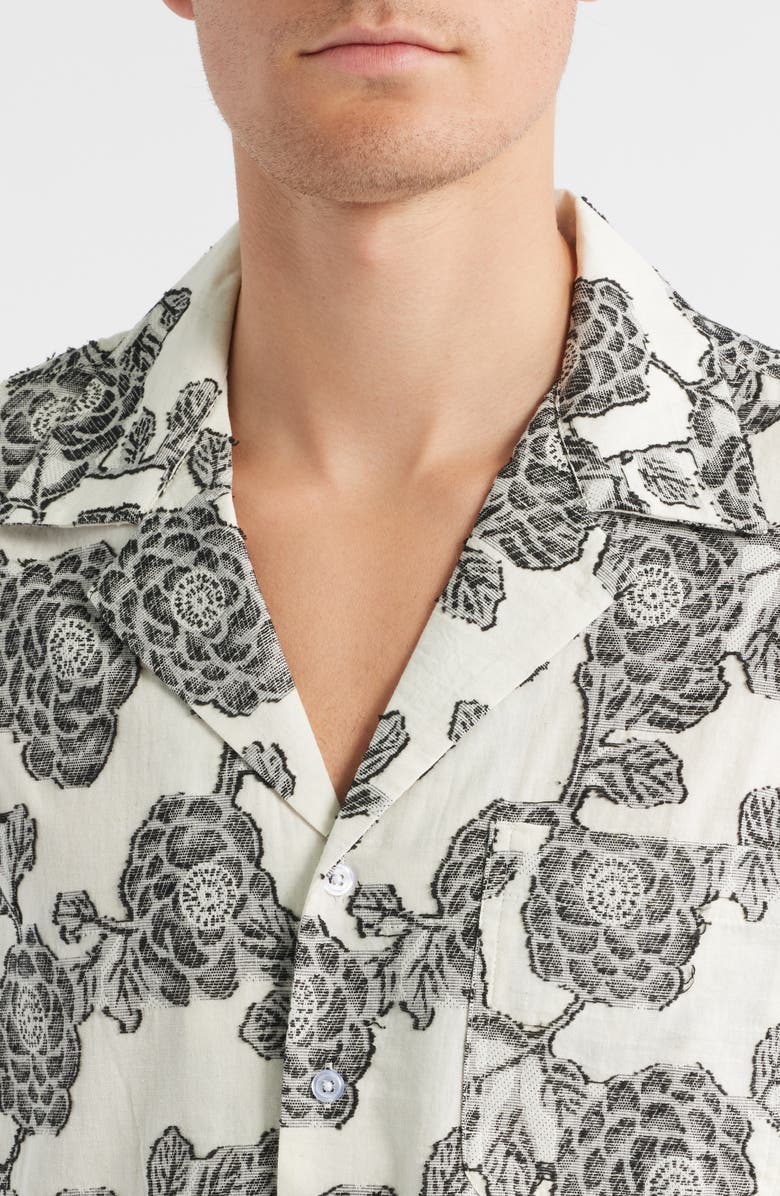 RIZORT Nathan Floral Cotton & Viscose Blend Camp Shirt, Alternate, color, Black