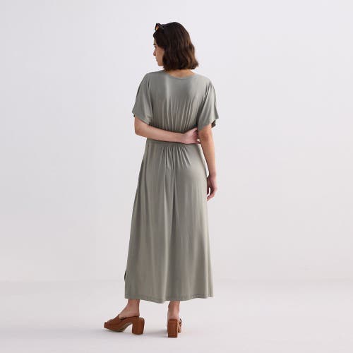 Reistor Women's Green Flowy A-line Maxi Dress With Side Slits In Light Olive In Light Olvie