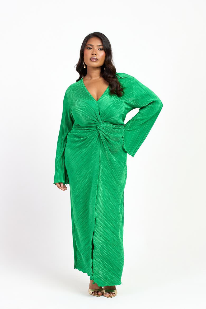 Curve Plisse Flare Sleeve Midaxi Dress, Alternate, color, Green