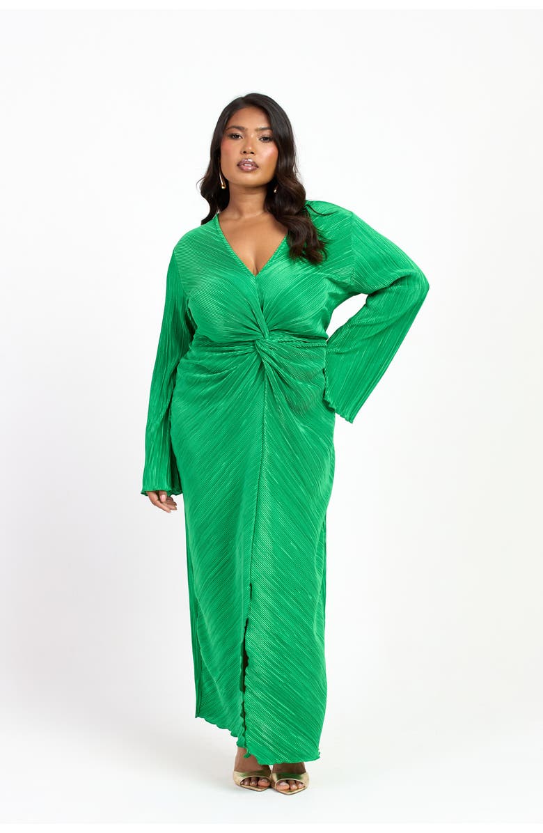 FASHION-SZN CURVE Curve Plisse Flare Sleeve Midaxi Dress, Alternate, color, Green