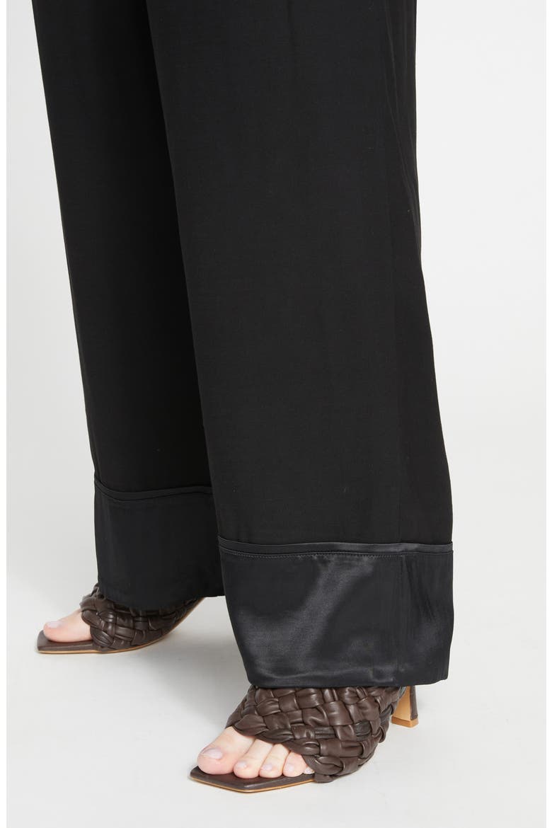 Soiree Satin Trim Pants, Alternate, color, BLACK/ BLACK SHINE