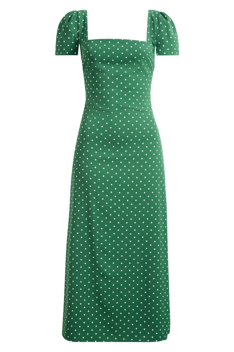 Polka Dot Square Neck Midi Dress, Alternate, color, GREEN POLKA DOT