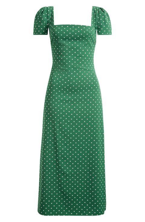 Polka Dot Square Neck Midi Dress