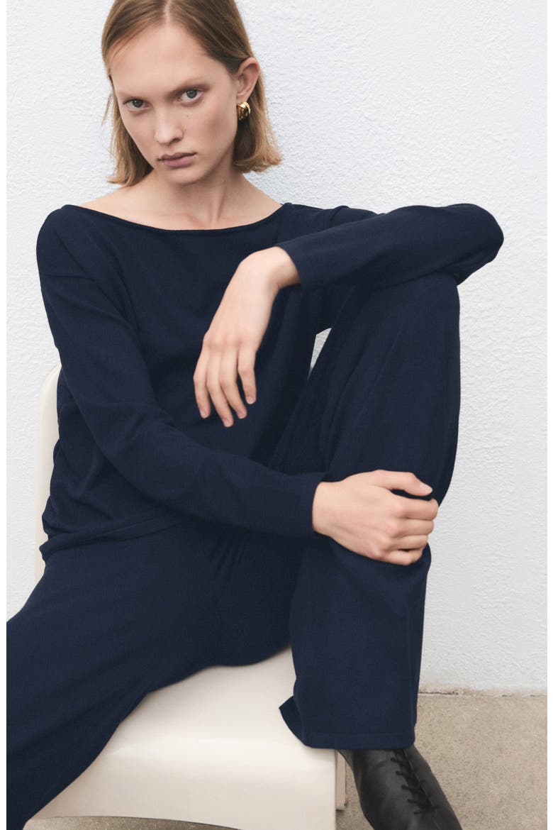 Split Hem Pull-On Straight Leg Knit Pants, Alternate, color, DARK NAVY