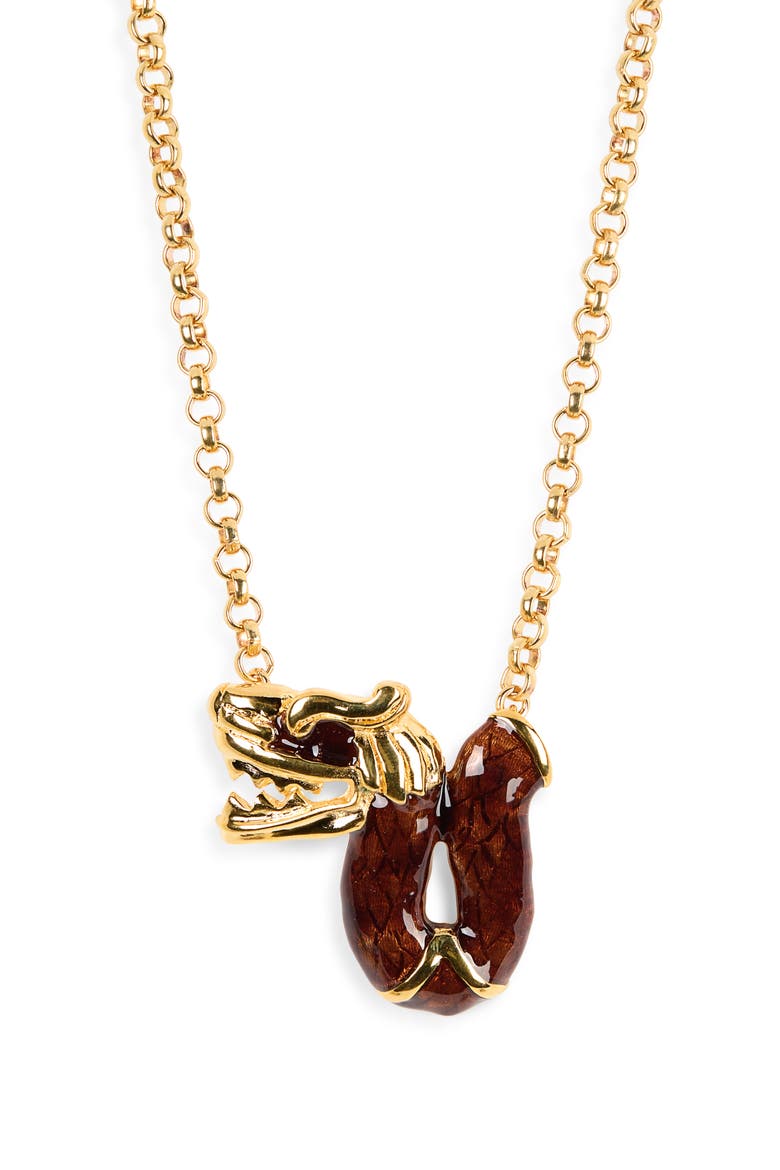 Brown Dragon Pendant Necklace, Main, color, BROWN