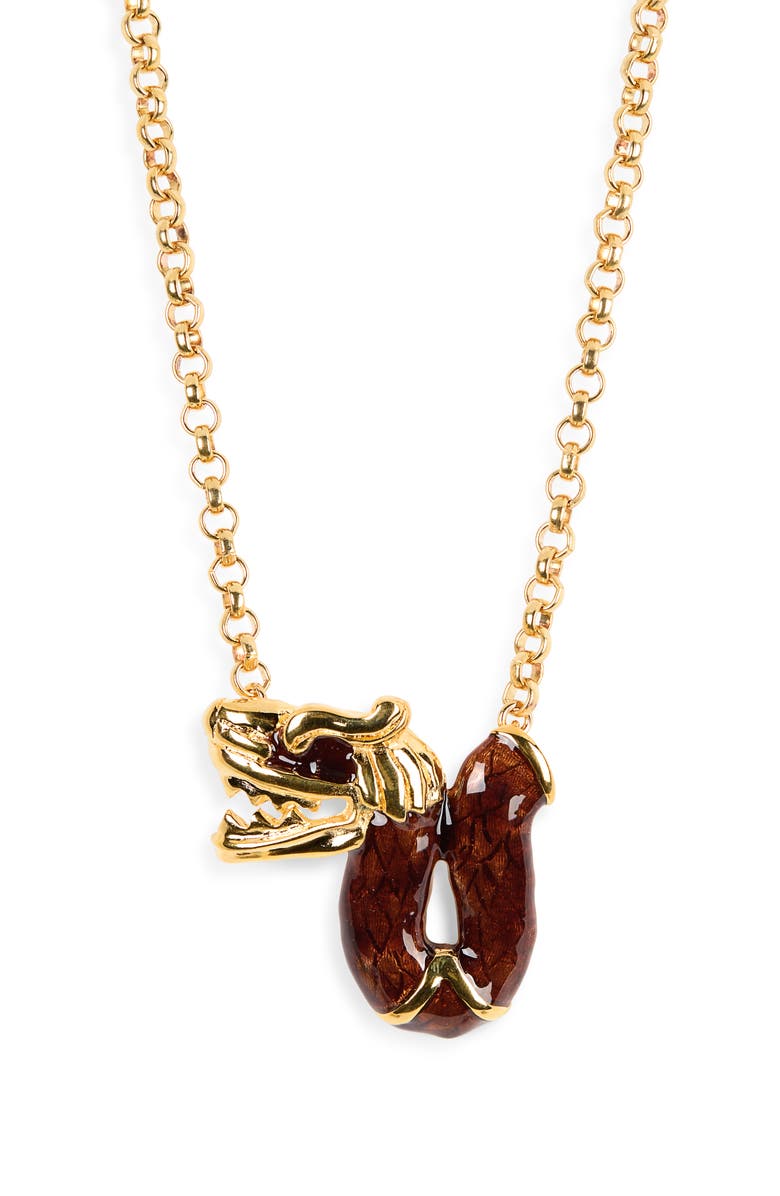 Kenneth Jay Lane Brown Dragon Pendant Necklace, Main, color, Brown