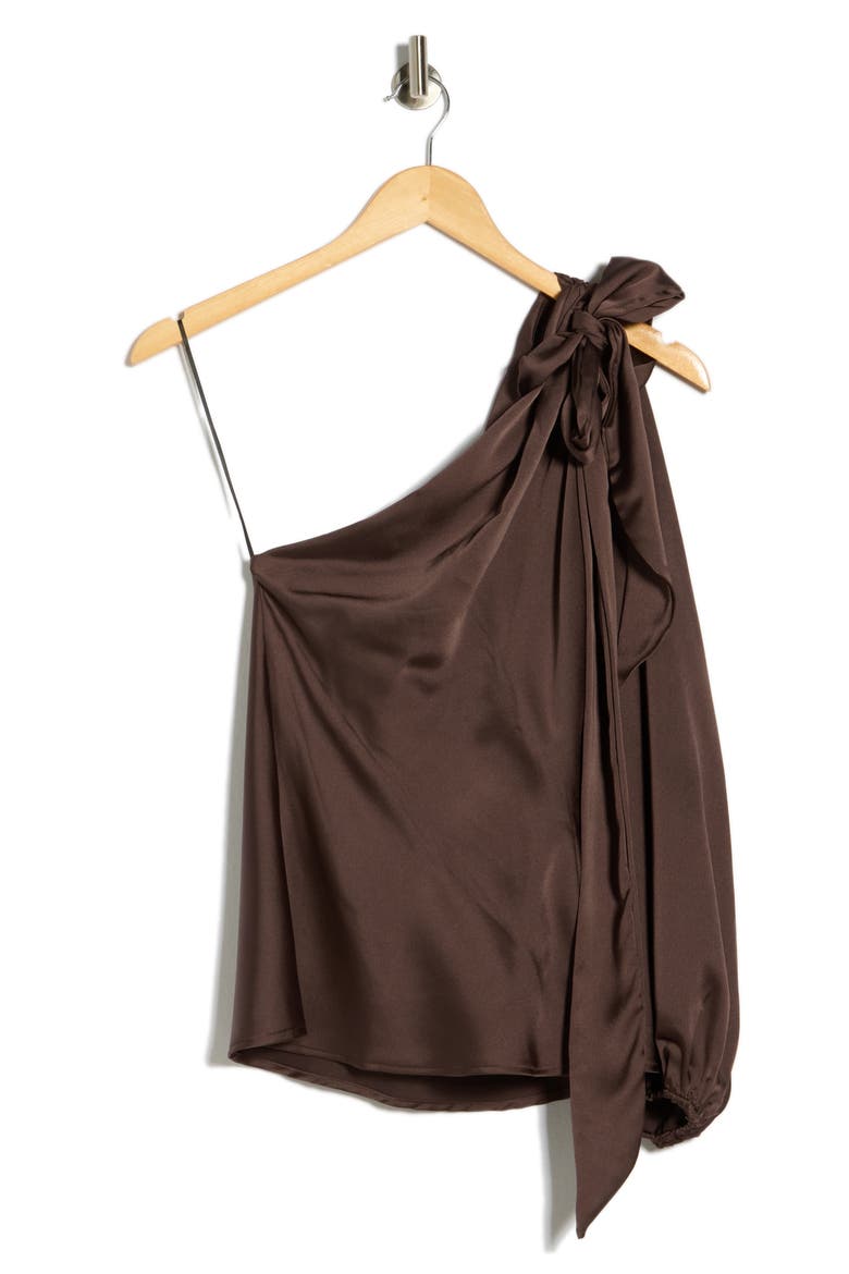 One-Shoulder Tie Top, Alternate, color, BROWN
