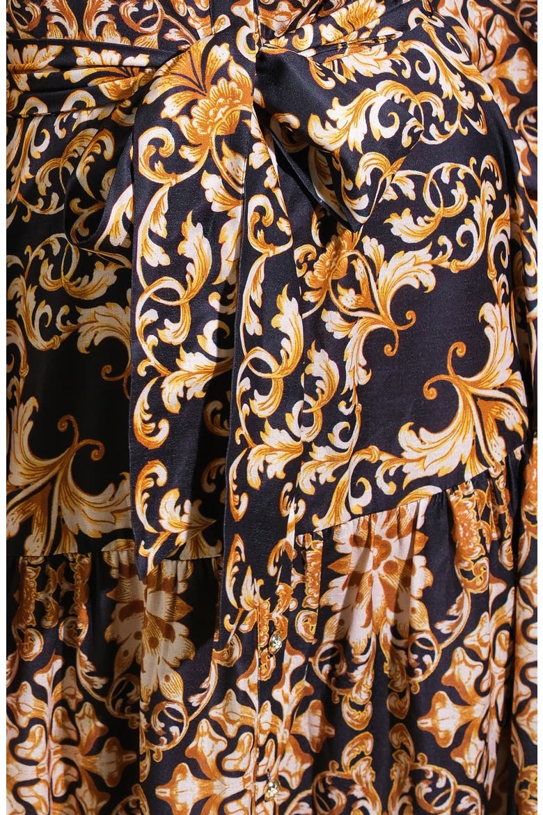 Print Long Sleeve Tiered Midi Shirtdress, Alternate, color, BLACK