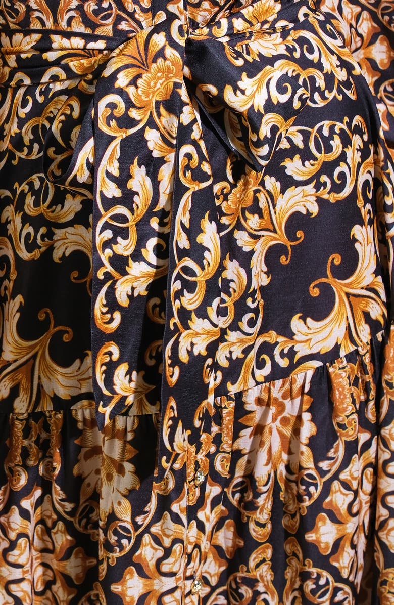 FLYING TOMATO Print Long Sleeve Tiered Midi Shirtdress, Alternate, color, Black