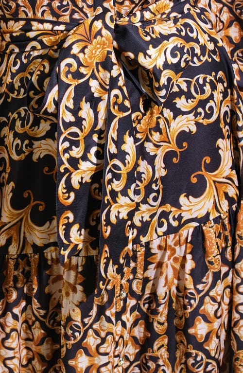 Flying Tomato Print Long Sleeve Tiered Midi Shirtdress In Black