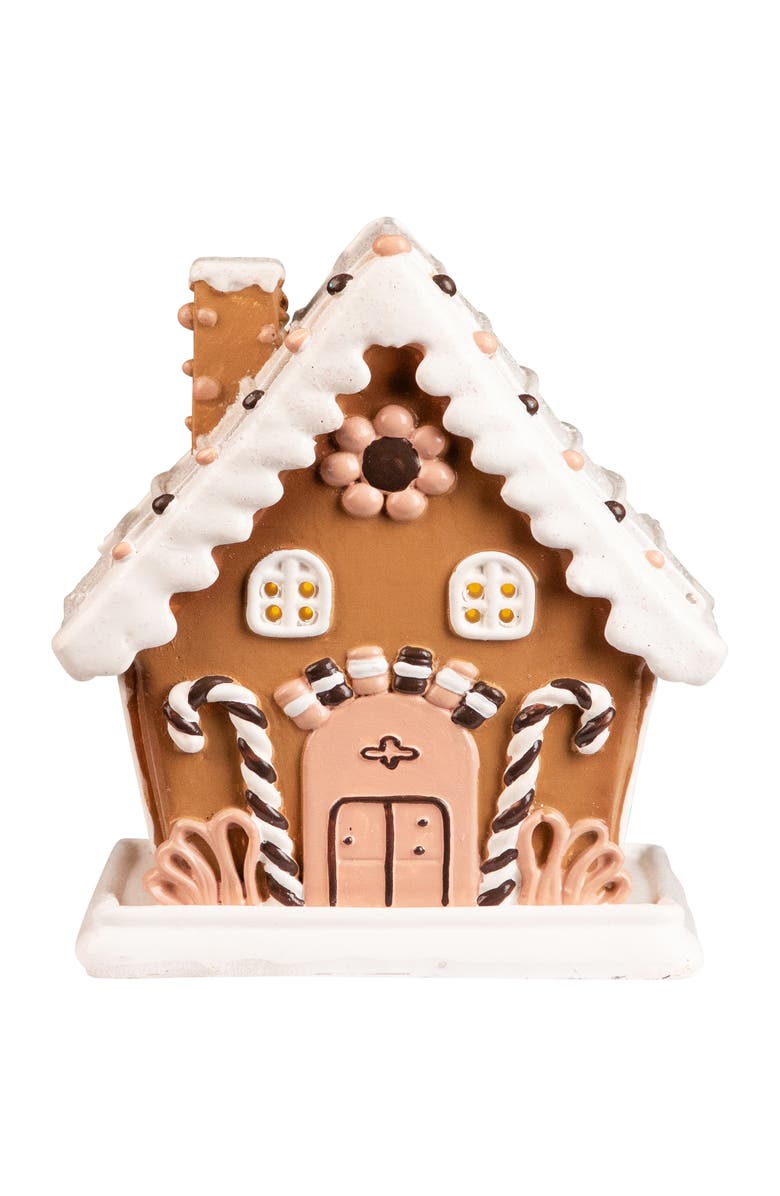 Northlight Lighted Floral and Candy Cane Gingerbread House Christmas Decoration - 5", Main, color, 