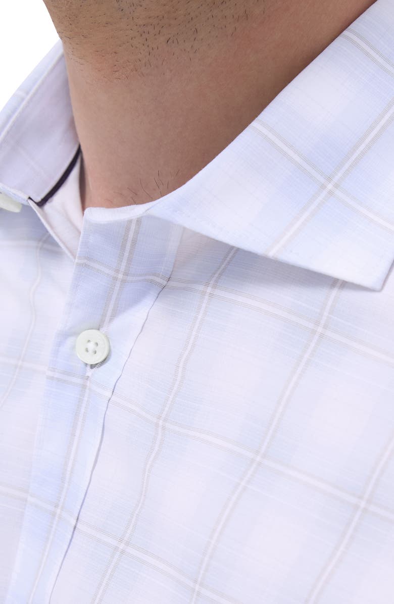 Bugatchi Axel Windowpane Check Shaped Fit Stretch Cotton Button-Up Shirt, Alternate, color, Ice