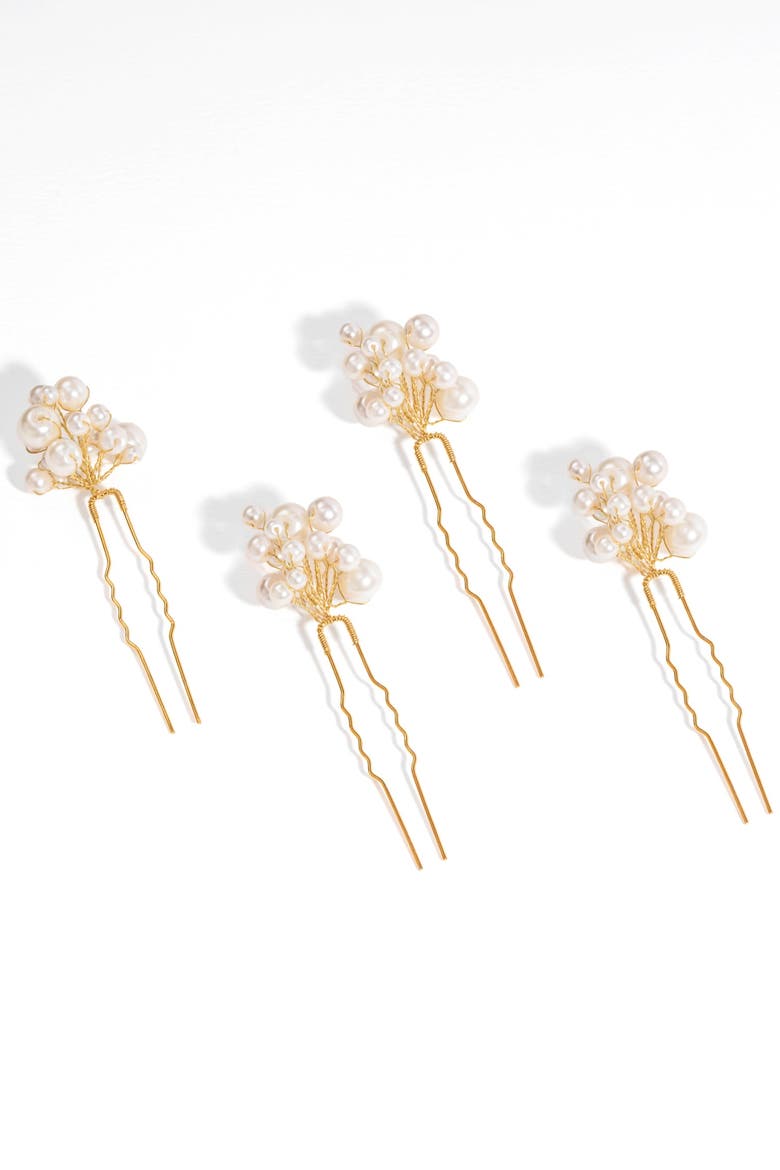 Set of 4 Pearls U Pins - White, Main, color, Metallic Gold