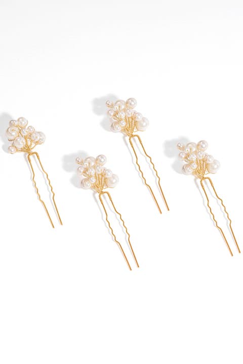 Set of 4 Pearls U Pins - White