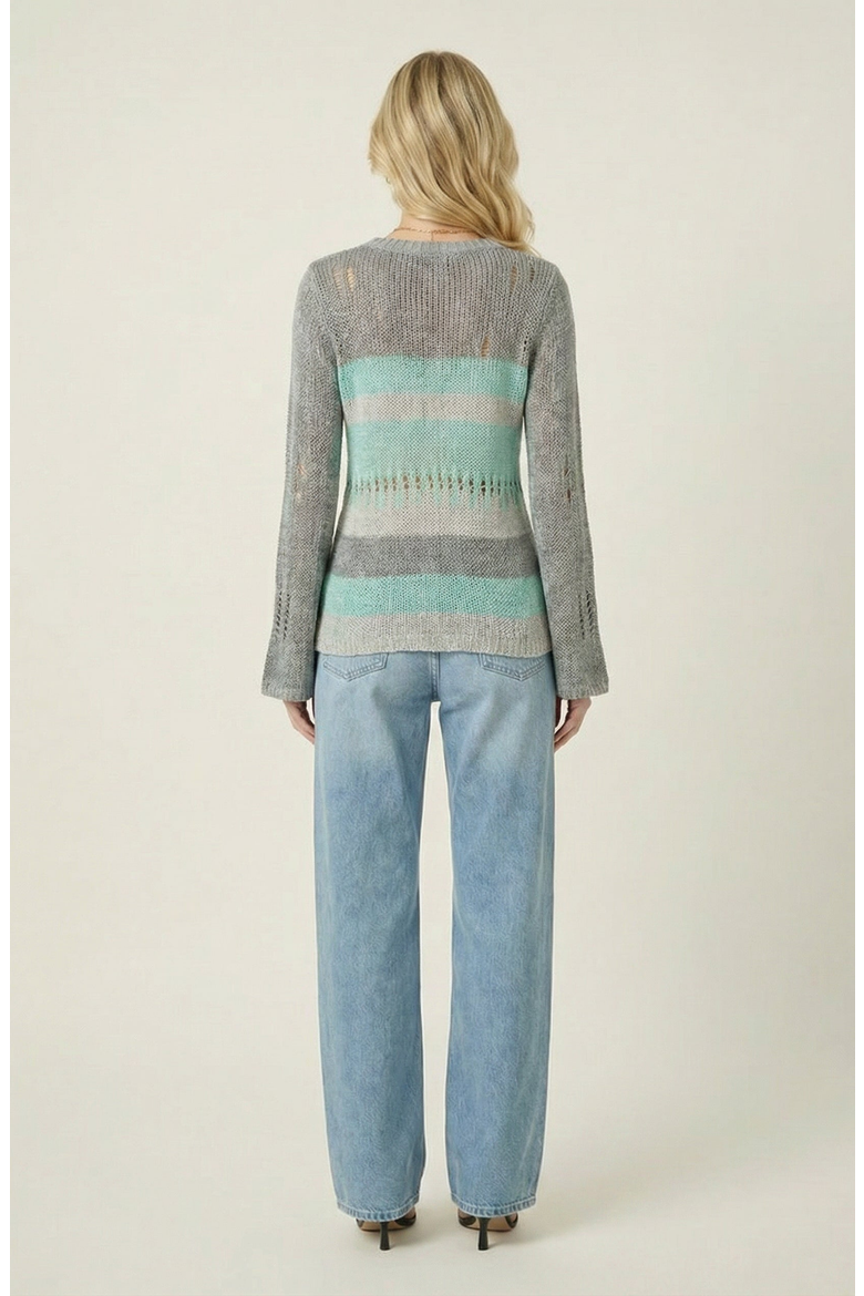 Distressed Stripe Knit Sweater, Alternate, color, Gray