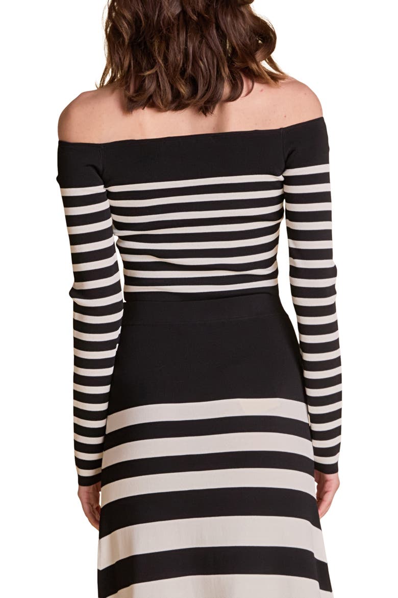 Stripe Off the Shoulder Sweater, Alternate, color, BLACK/ CREAM