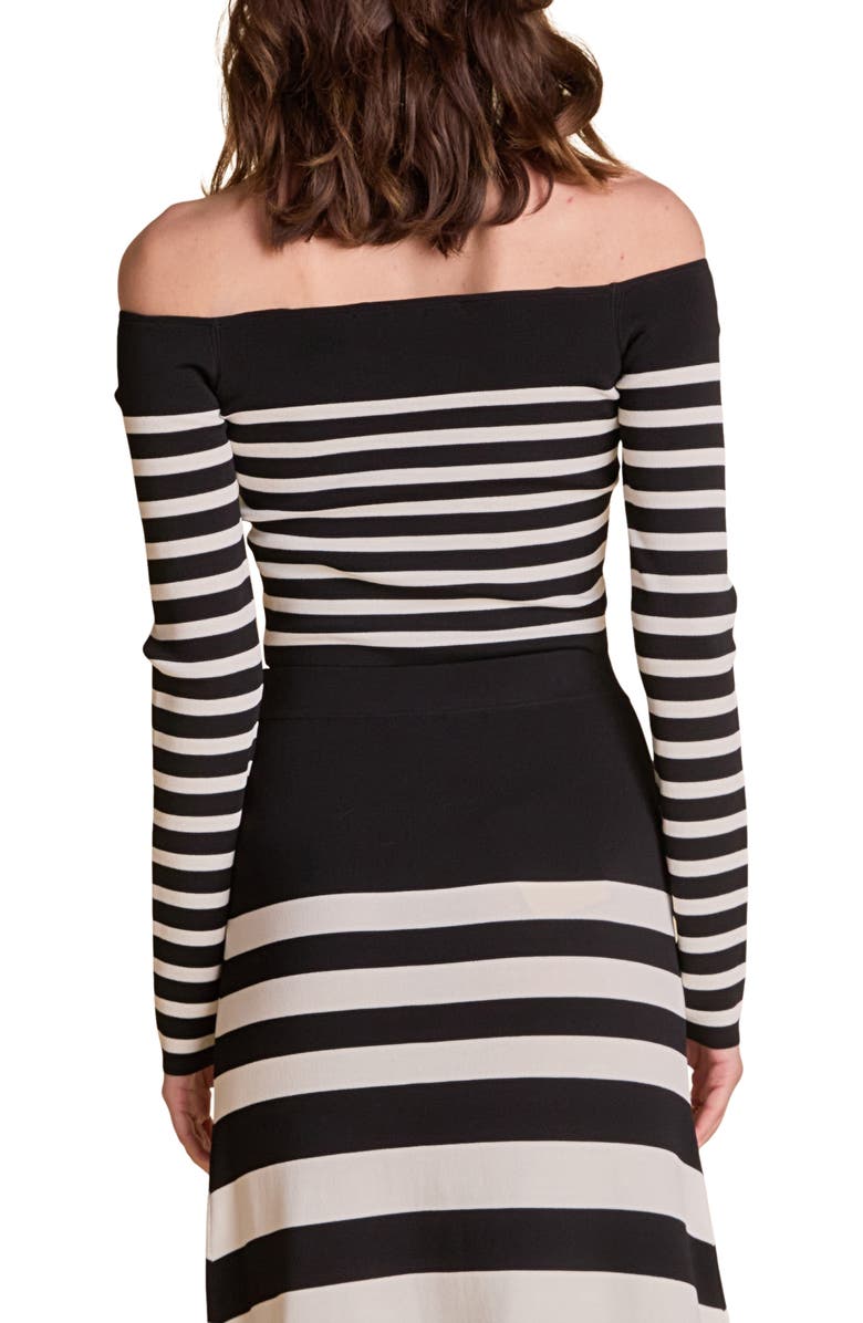 Endless Rose Stripe Off the Shoulder Sweater, Alternate, color, Black/ Cream