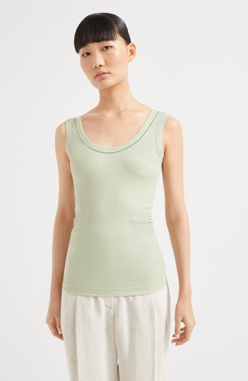 Brunello Cucinelli Ribbed Jersey Tank Top In Mint Green
