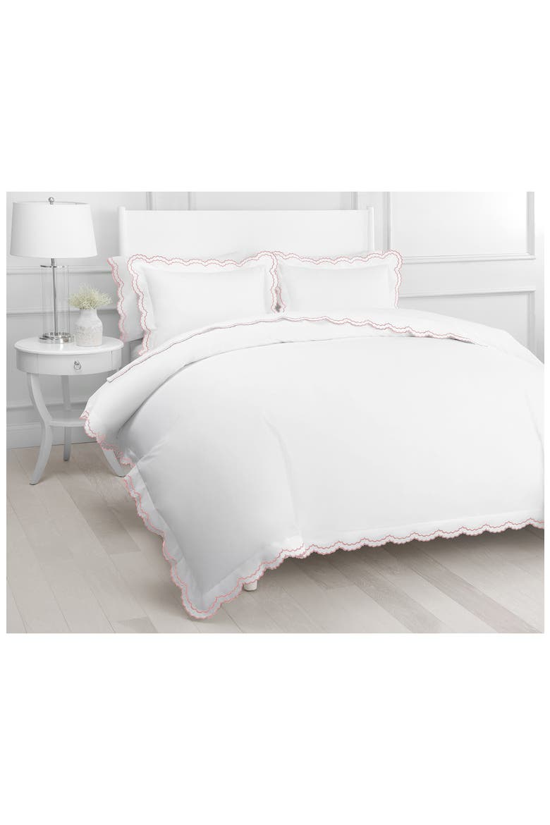 Full/Queen Double Scalloped Embroidered Duvet Set, Alternate, color, ROSE/ WHITE