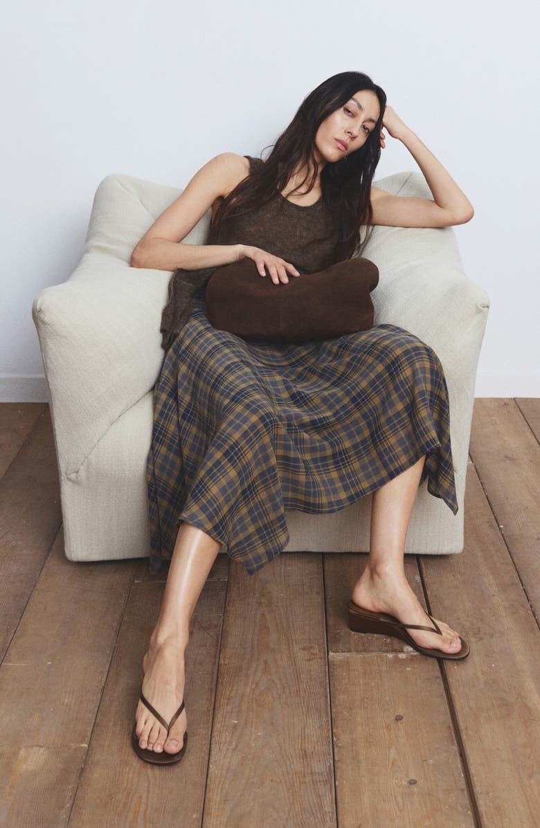 MANGO Falda Pika Check Midi Skirt, Alternate, color, Brown