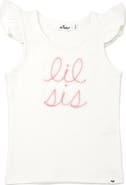 oh baby! "lil sis" Pink Embroidered Cotton Baby Rib Flutter Sleeve Tank