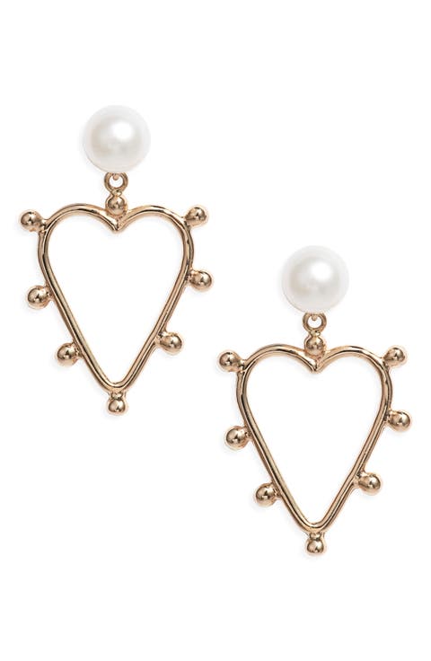 Pearl Heart Drop Earrings