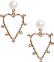 Poppy Finch Pearl Heart Drop Earrings
