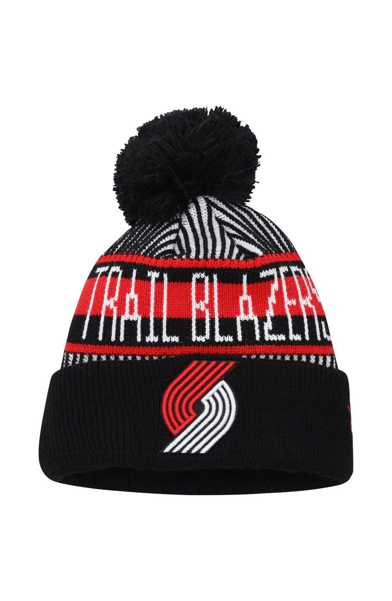 New Era Youth New Era  Black Portland Trail Blazers Stripe Cuffed Knit Hat with Pom, Main, color, 