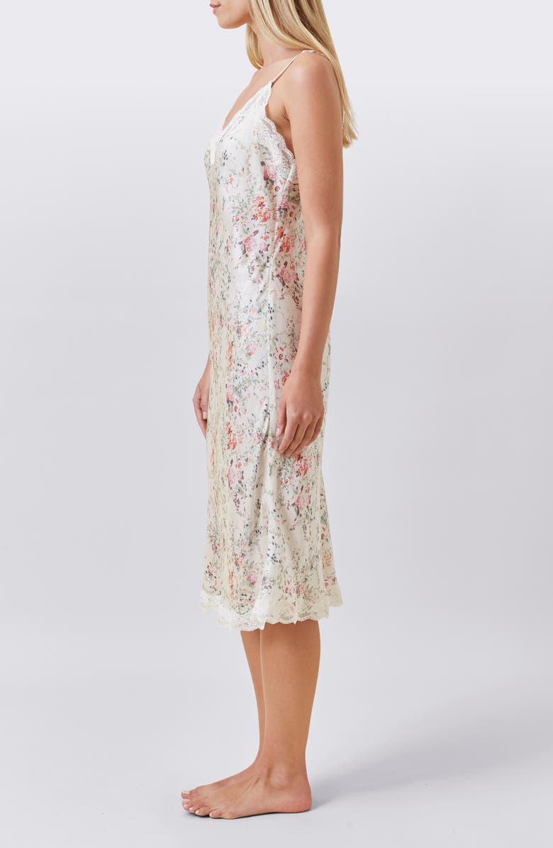 Papinelle Yolly Floral Satin Slip NIghtgown, Alternate, color, Ecru