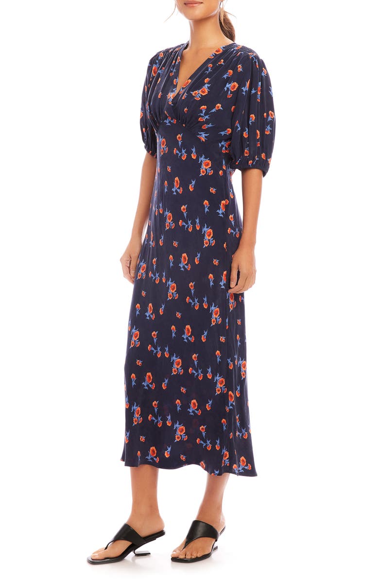 Karen Kane Floral Puff Sleeve Midi Dress, Alternate, color,