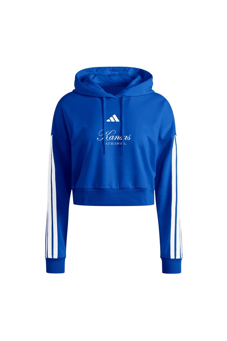 Women's adidas Royal Kansas Jayhawks Campus Queen Cropped Pullover Hoodie, Alternate, color, Royal
