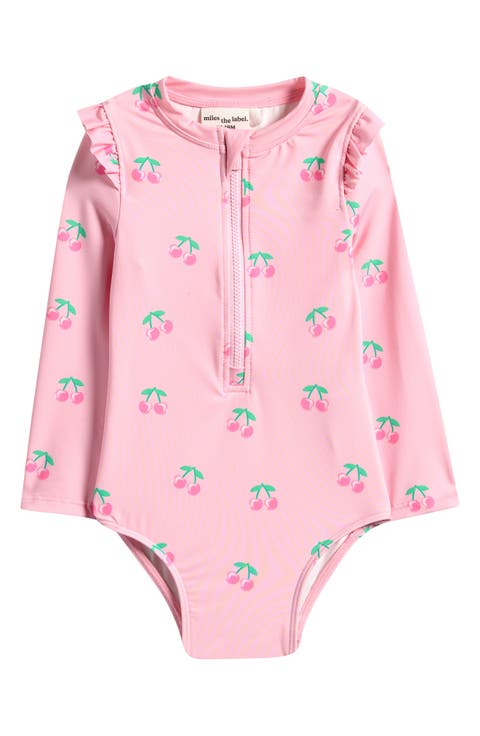 Ruffle Long Sleeve One-Piece Rashguard Swimsuit (Baby)
