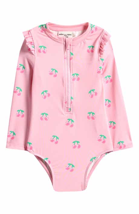 Ruffle Long Sleeve One-Piece Rashguard Swimsuit