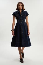 Karen Millen Button Up Belted Denim Midi Dress