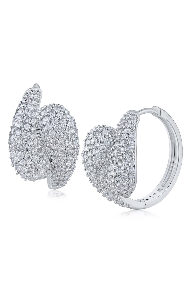 CZ by Kenneth Jay Lane Double Curve Pavé Hoop Earrings, Main, color, Rhodium Plated