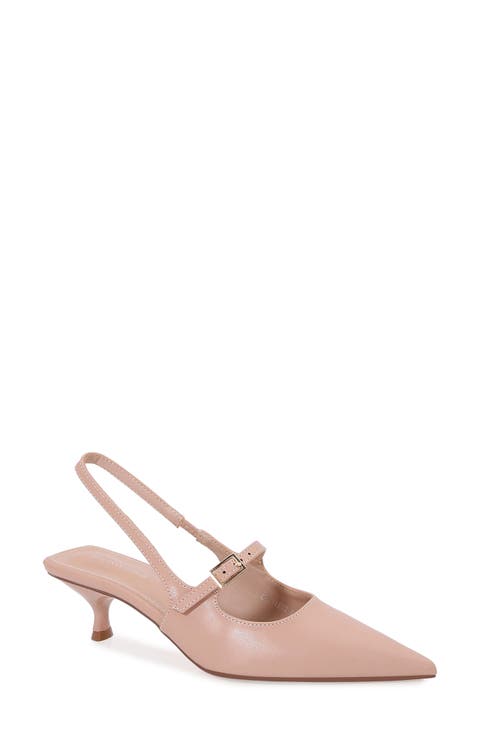 Corrie Pointed Toe Buckle Slingback Kitten Heel Pump (Women)
