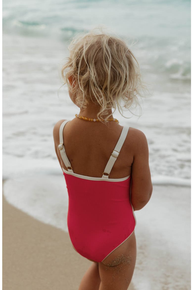 Kids' Little Beach Skipper One-Piece Swimsuit, Alternate, color, POUT/ CREAM