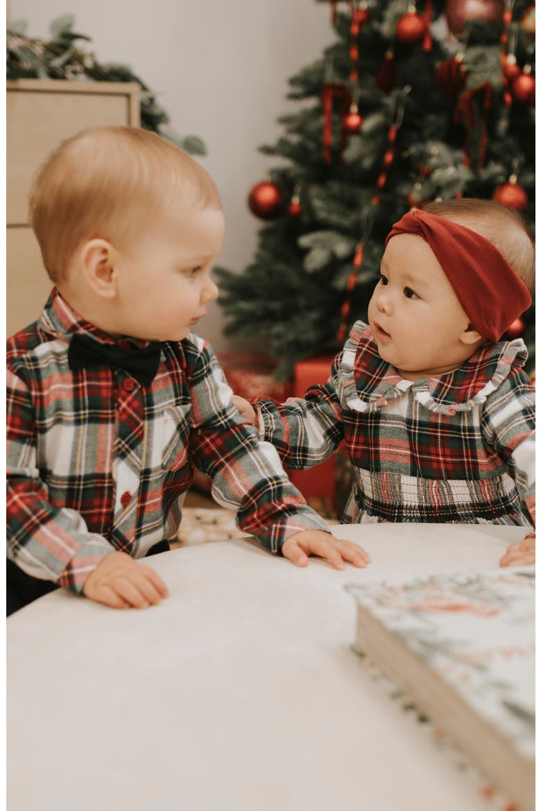 Flannel Dress & Tights Set, Alternate, color, RED
