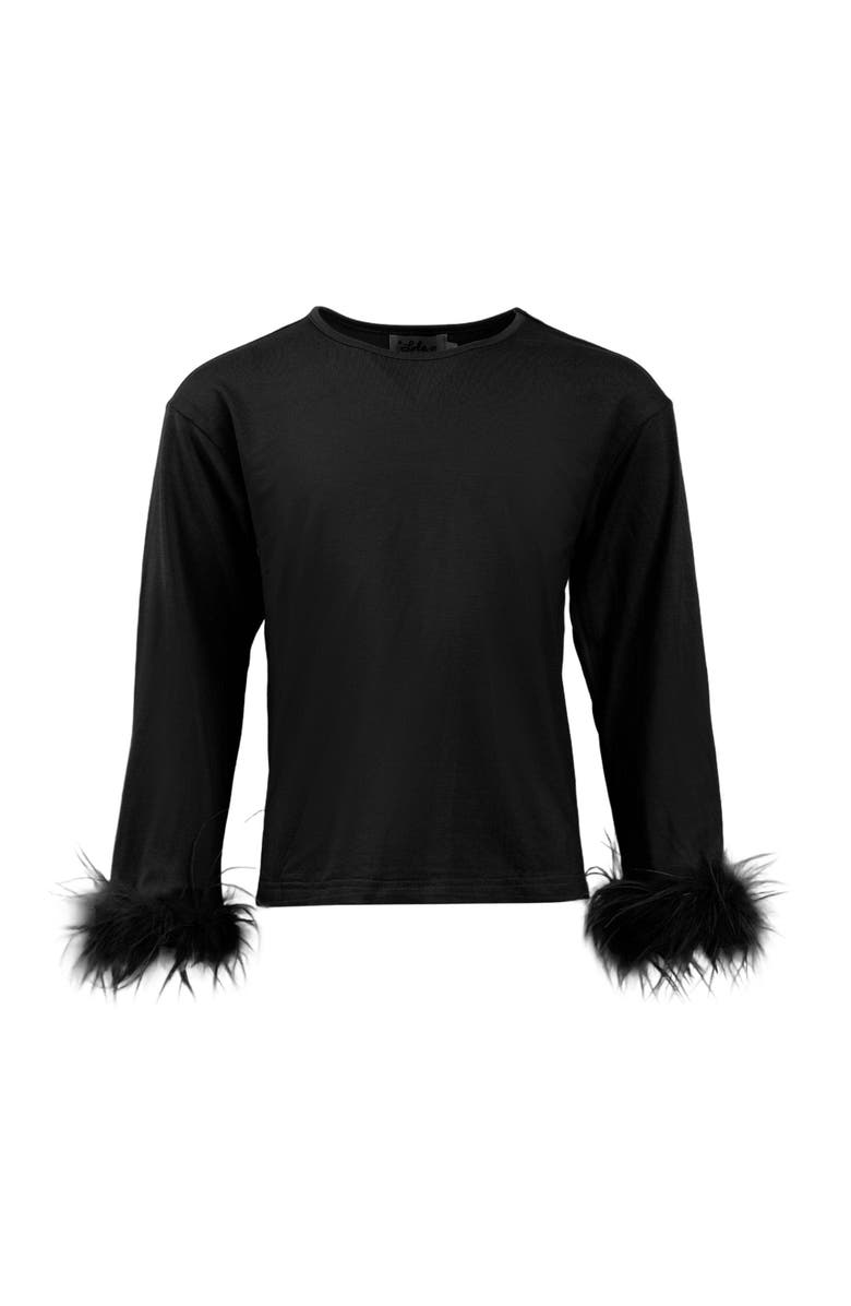 Lola + The Boys Pretty Feather Long Sleeve, Main, color, Black